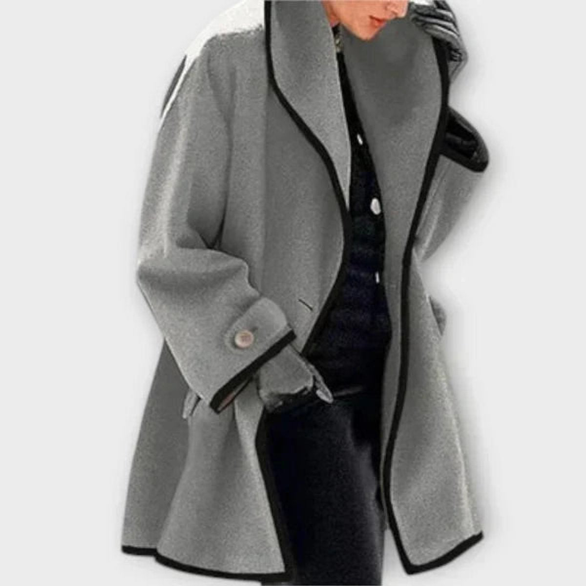 ELIZA & MAREN | OVERSIZED CONTRAST TRIM COAT FOR WOMEN