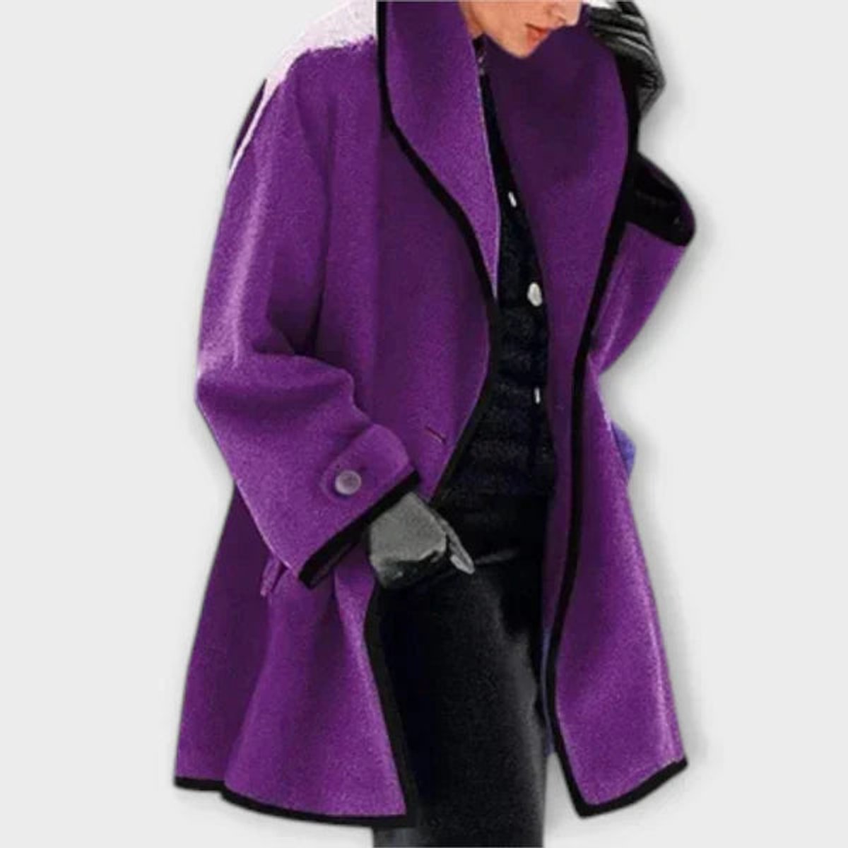 ELIZA & MAREN | OVERSIZED CONTRAST TRIM COAT FOR WOMEN