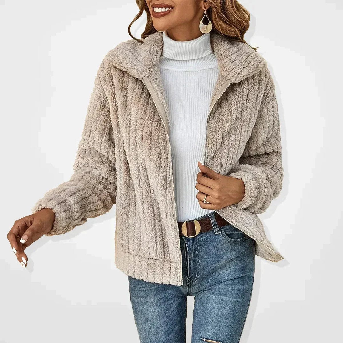 ELIZA & MAREN | PLUSH ZIP FRONT JACKET FOR WOMEN