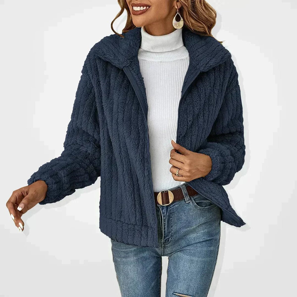ELIZA & MAREN | PLUSH ZIP FRONT JACKET FOR WOMEN