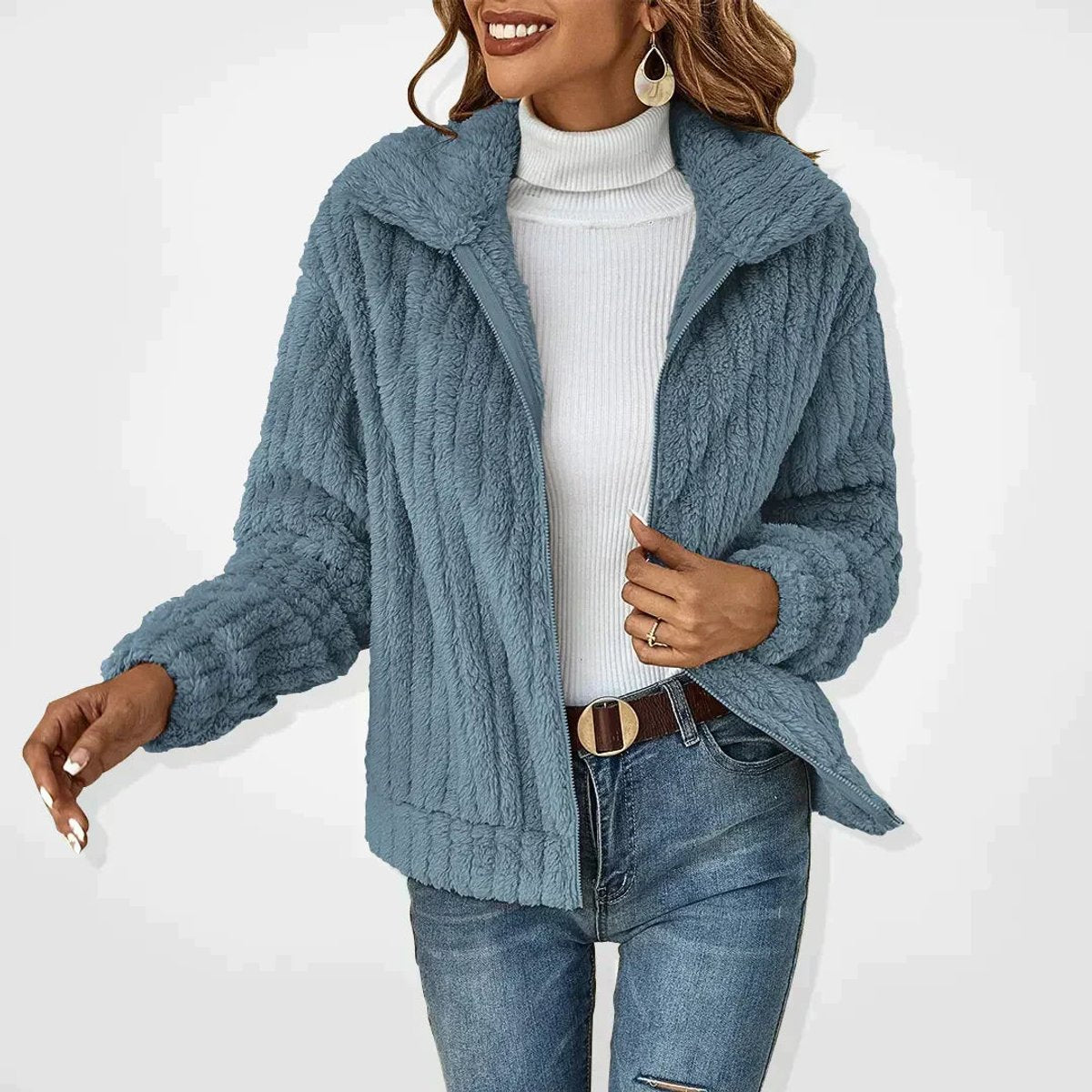 ELIZA & MAREN | PLUSH ZIP FRONT JACKET FOR WOMEN