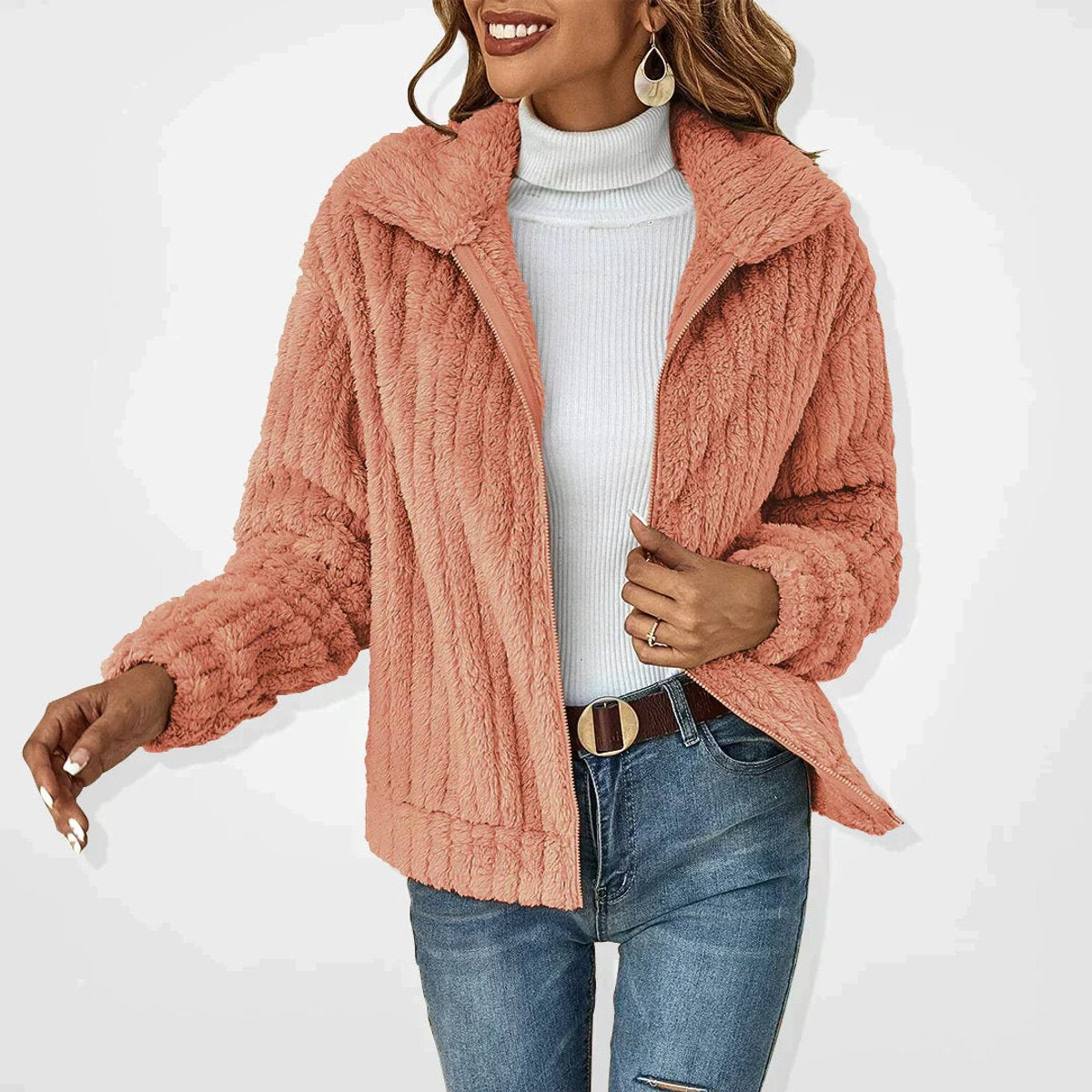 ELIZA & MAREN | PLUSH ZIP FRONT JACKET FOR WOMEN