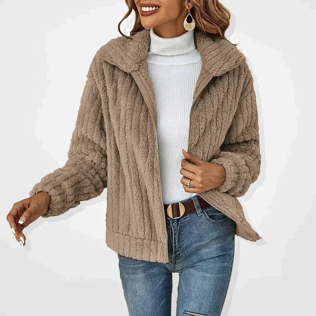 ELIZA & MAREN | PLUSH ZIP FRONT JACKET FOR WOMEN