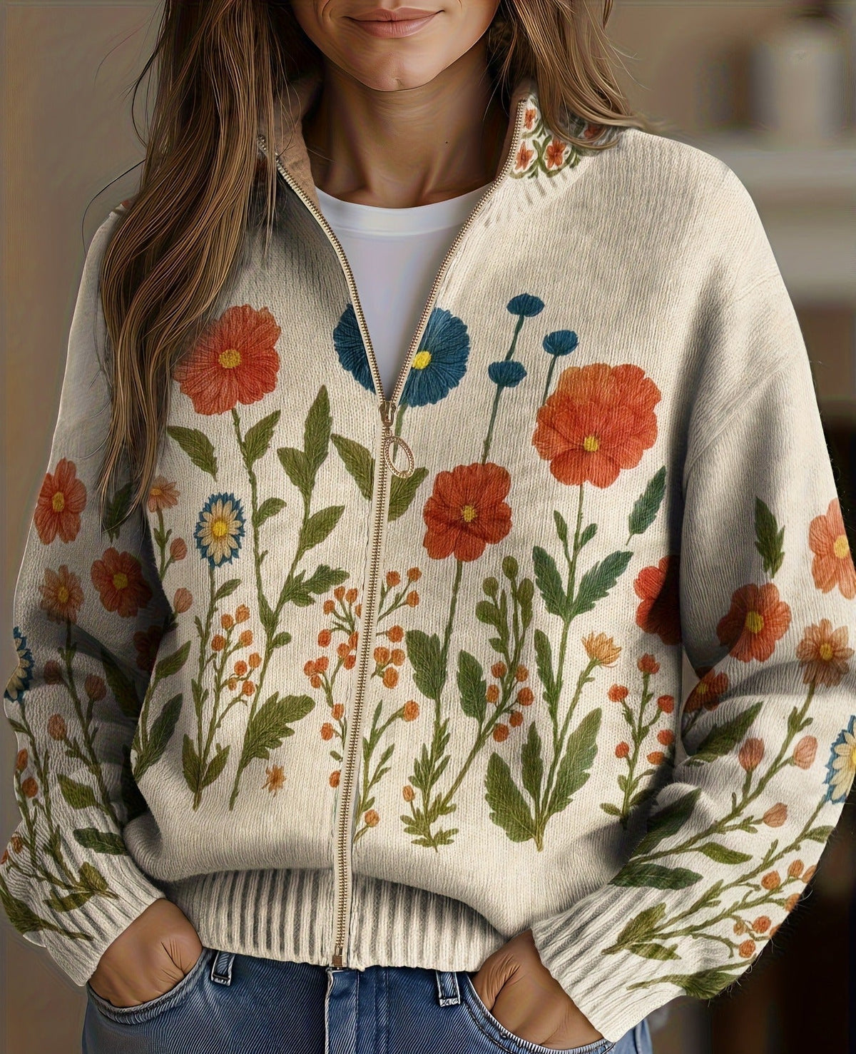 ELIZA & MAREN | WILDFLOWER ZIP KNIT CARDIGAN FOR WOMEN