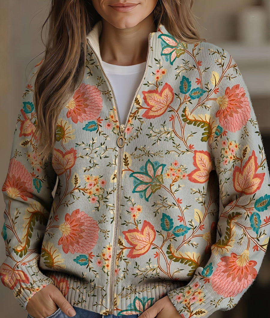 ELIZA & MAREN | GARDEN FLORAL ZIP CARDIGAN FOR WOMEN