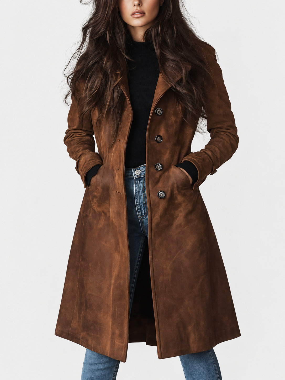 ELIZA & MAREN | SUEDE-EFFECT BUTTON COAT FOR WOMEN